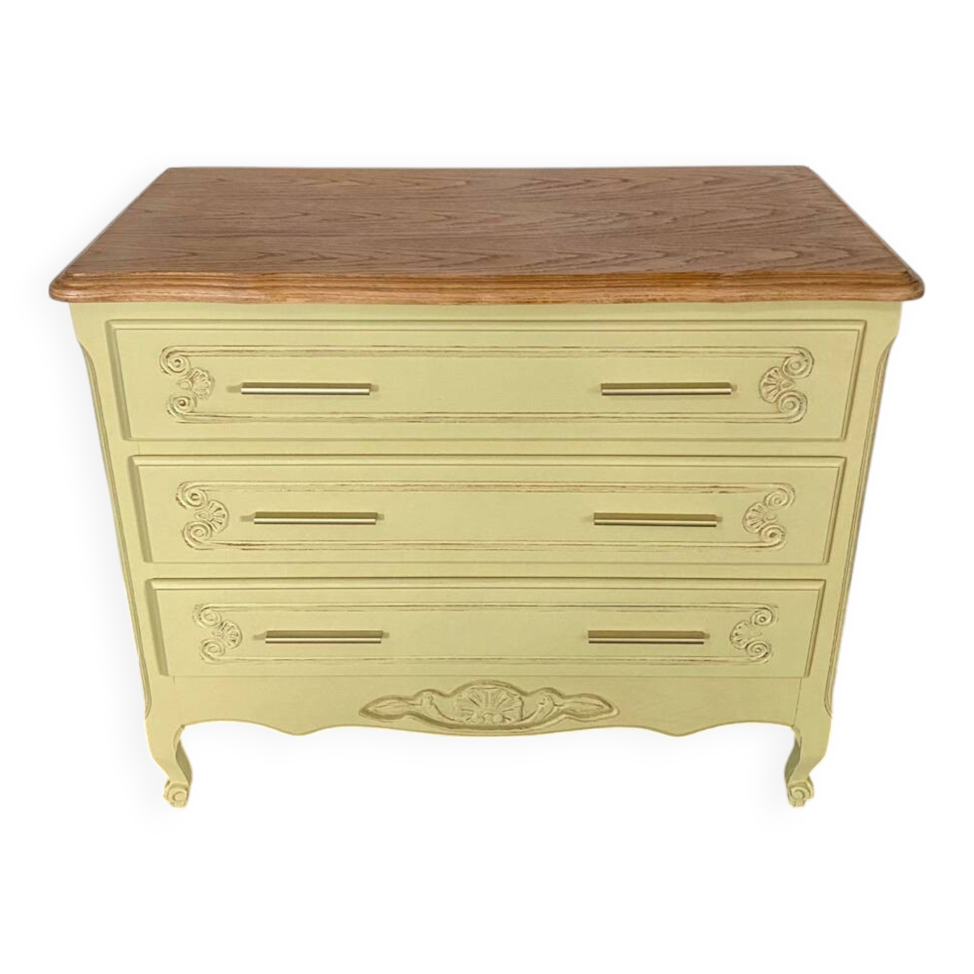 Vintage 3-drawer chest of drawers, redesigned in beige, green and wood