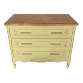 Vintage 3-drawer chest of drawers, redesigned in beige, green and wood
