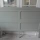 Headboard for a 160 bed made with old elements, enhanced in verdigris.