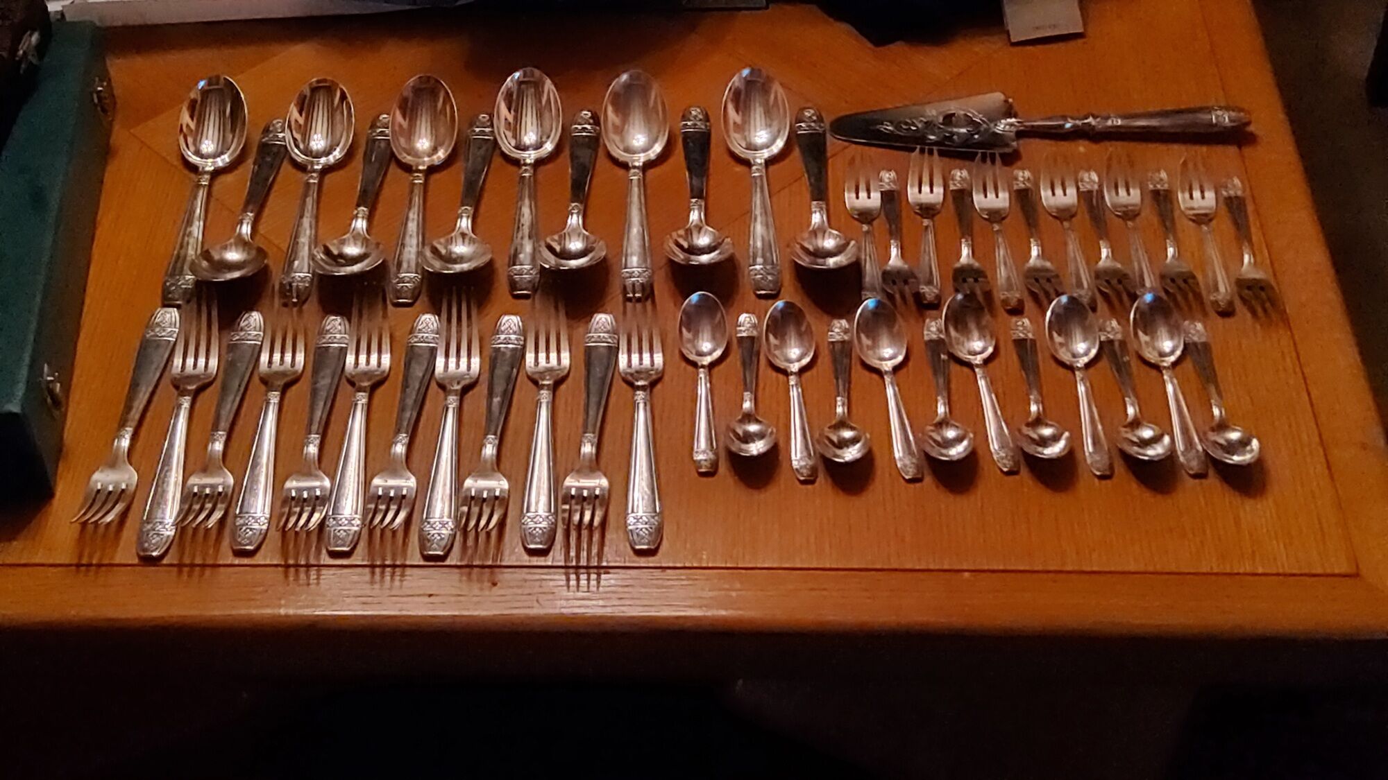Silver metal cutlery set art deco goldsmith ATO 49 pieces