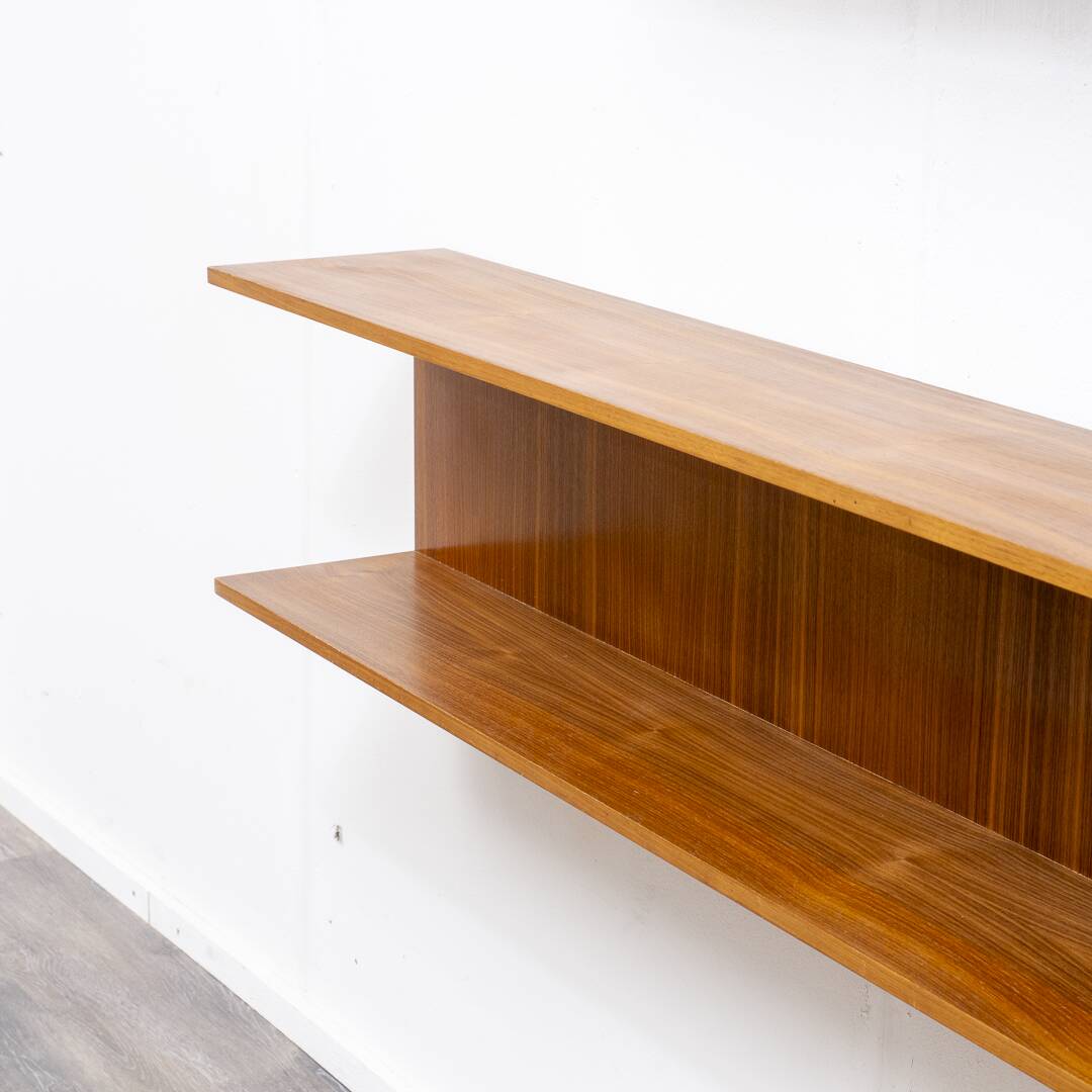 Two minimalist 60s wall shelves in walnut