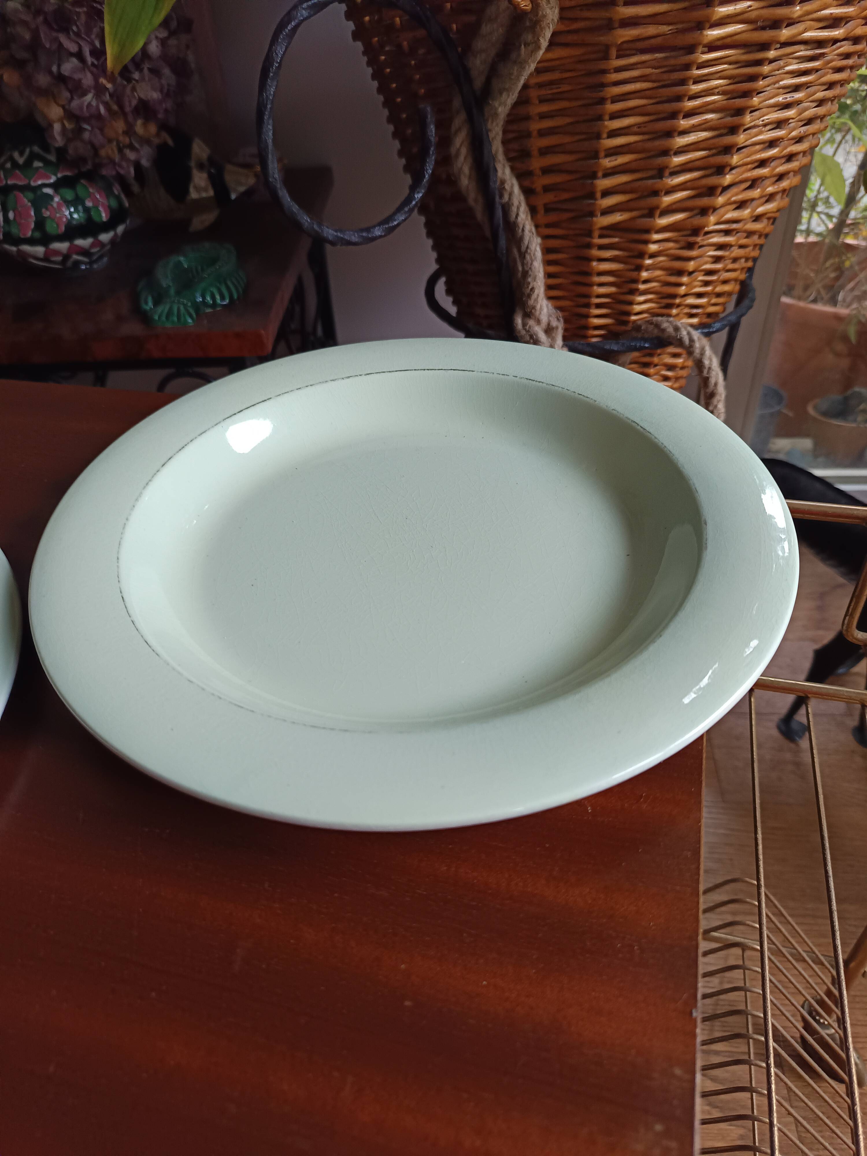 Vegetable dish with 2 platters and 2 small dishes, Salins earthenware, pale green Opaceline