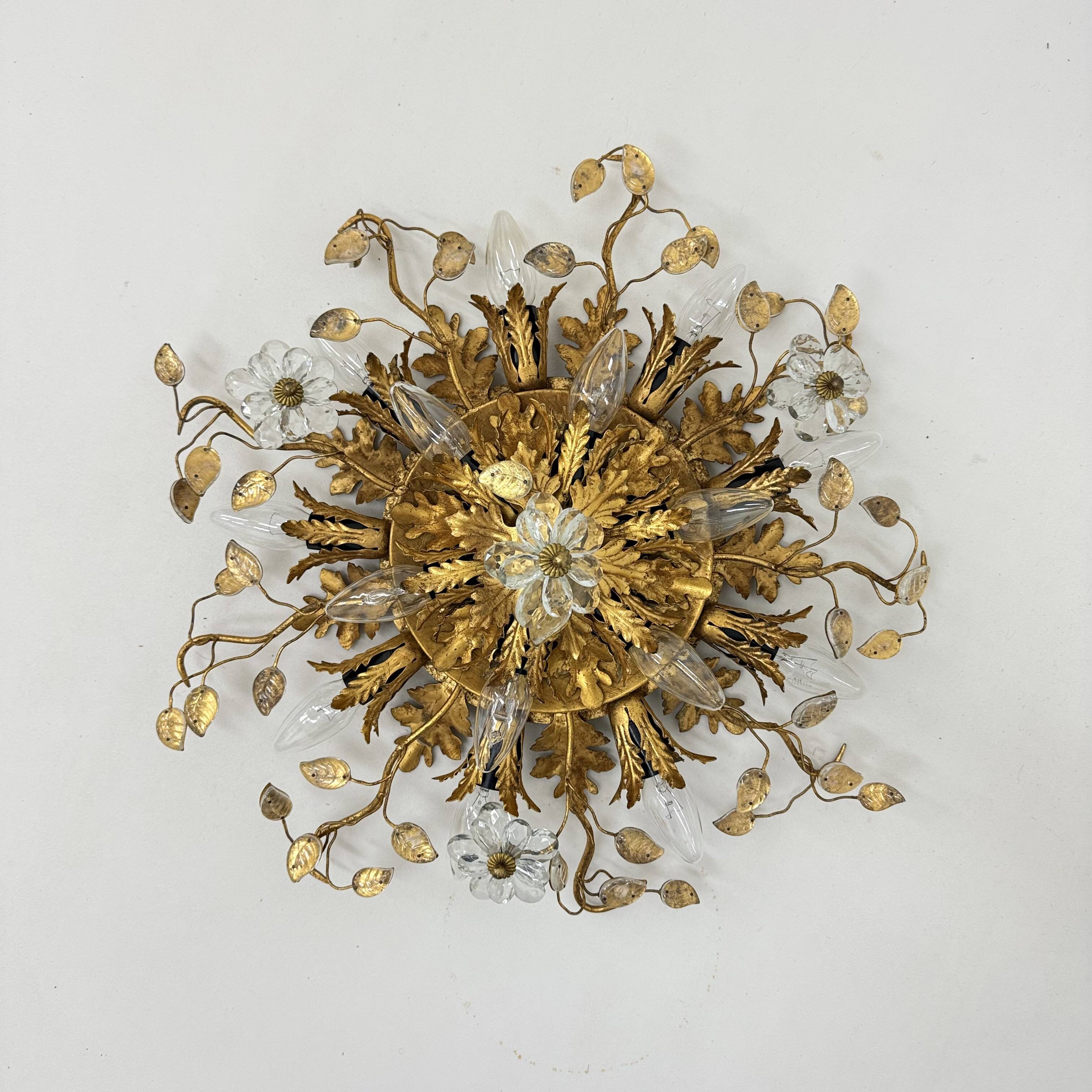 Gold-Plated Metal & Murano Crystal Flowers Flush Mount from Banci Firenze