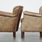 Set of 2 nice, subtle cowhide armchairs with reversible Kelim seat cushions