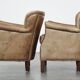 Set of 2 nice, subtle cowhide armchairs with reversible Kelim seat cushions