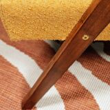 Mid - Century Armchair Yellow Color Boucle Scandinavian Design Wooden Lounge Chair