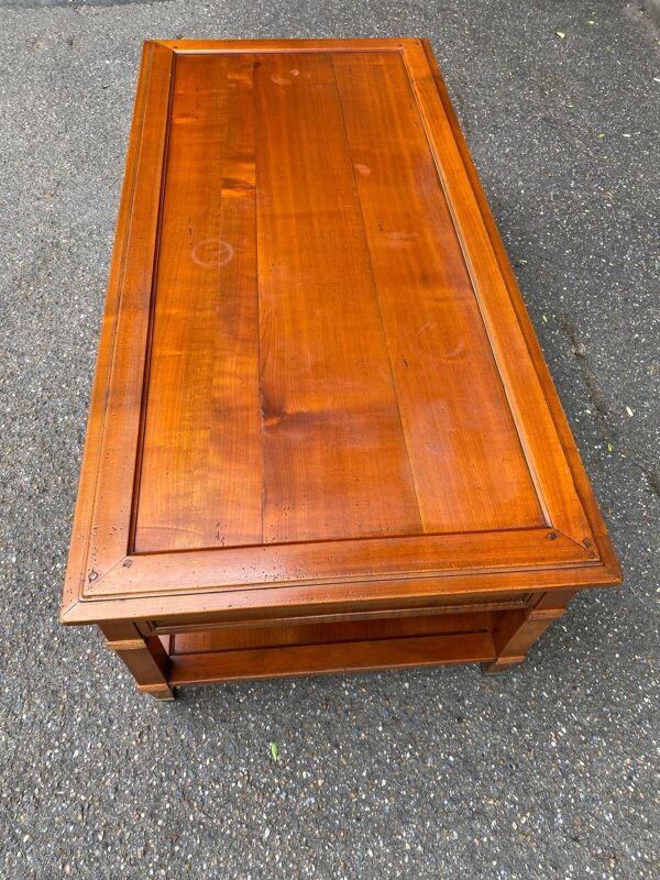 Table basse directoire en merisier massif, années 50