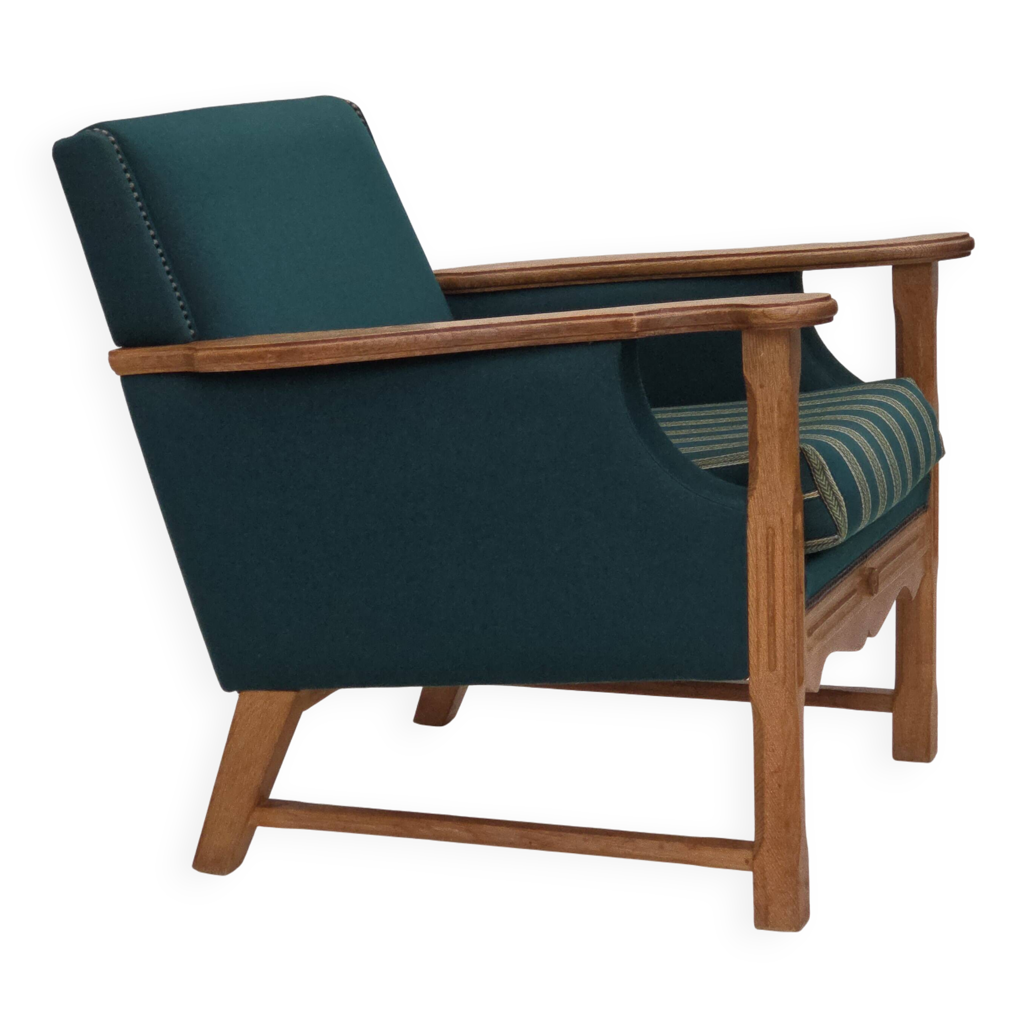 1970s, Danish armchair, furniture wool, solid oak wood.