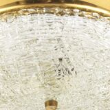 Applique Plafond Ronde J.T. Kalmar en Laiton et Verre Texturé, Moderne du Milieu du Siècle, Autriche, Années 1950