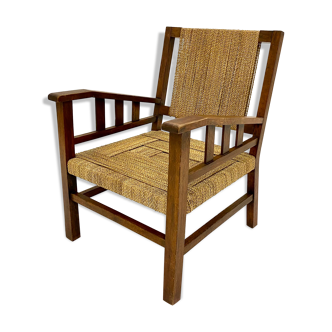 Francis Jourdain armchair in oak and rope 1930