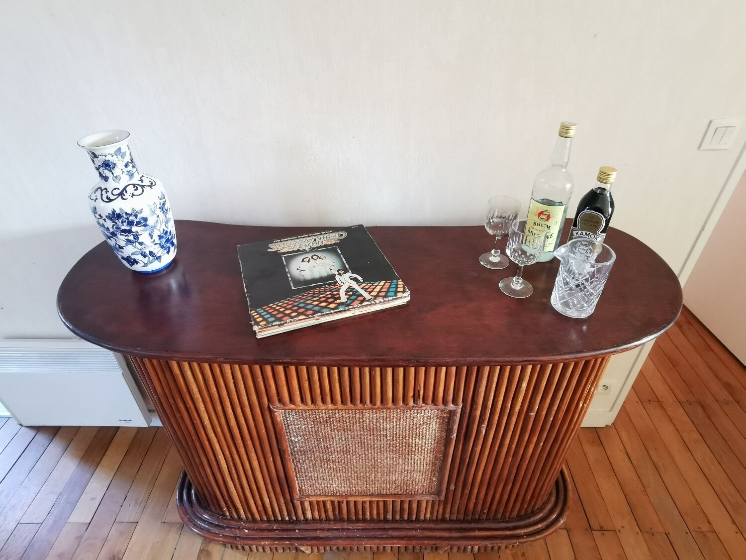 Wicker rattan counter bar 1970