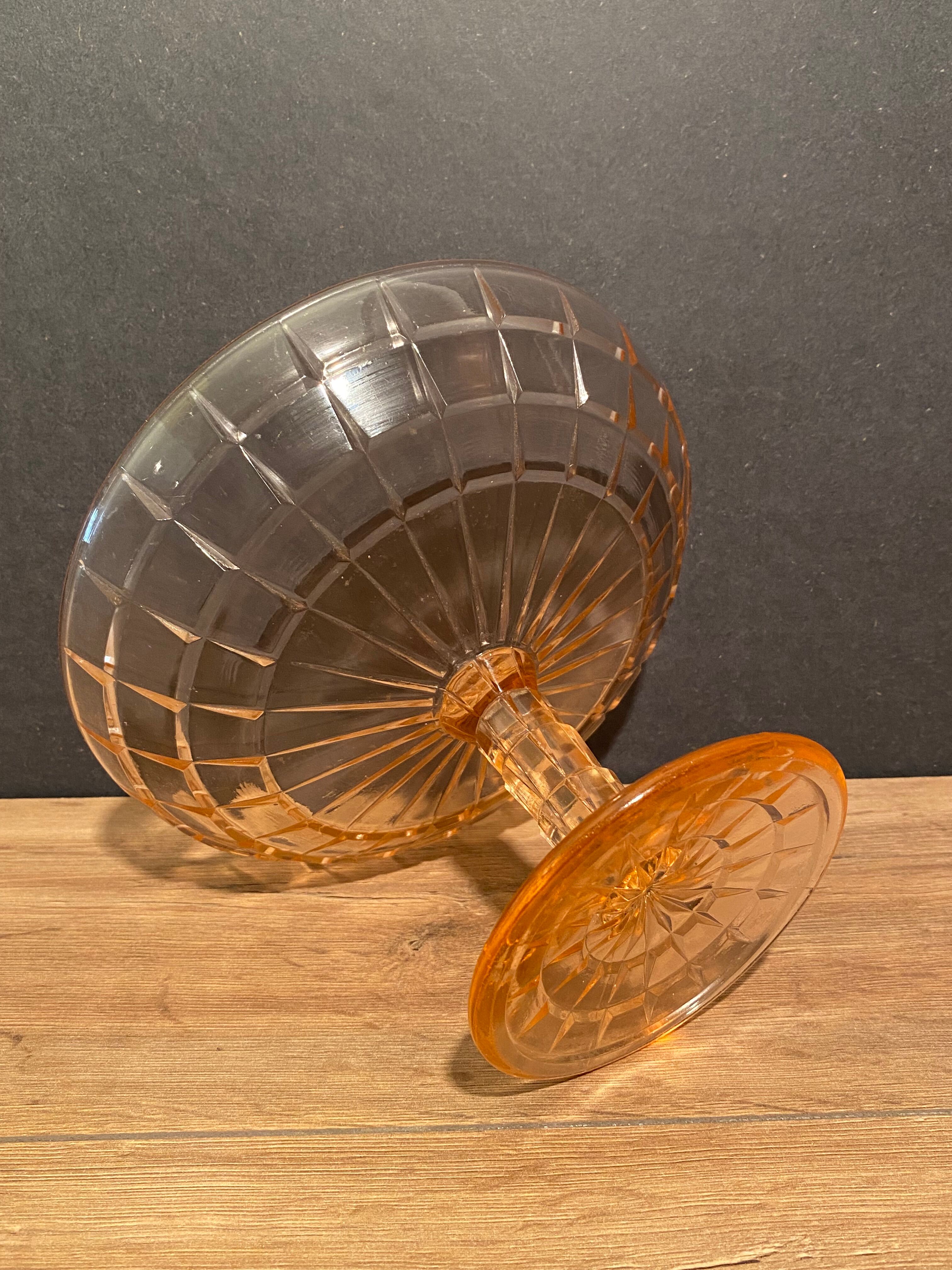 cut on vintage pedestal in tinted crystalline glass signed Vercapel