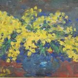 Julien Duriez 1900-1993 Mimosas bouquet Oil on signed and dated panel, vintage frame