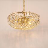 Large chandelier in gilded brass and crystal, by Palwa, Germany, 1970s.
