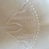 Old white linen sheet monogram TT 222 X 300 cm