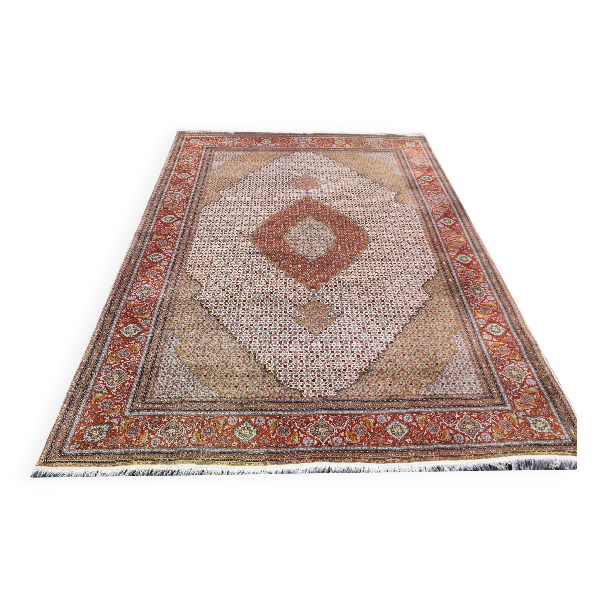 Iran Tabriz Mahi wool and silk oriental rug: 3.60 x 2.50 meters