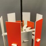 Danish hanging lamp model "Cocktail" consisting of 12 red/white aluminium slats