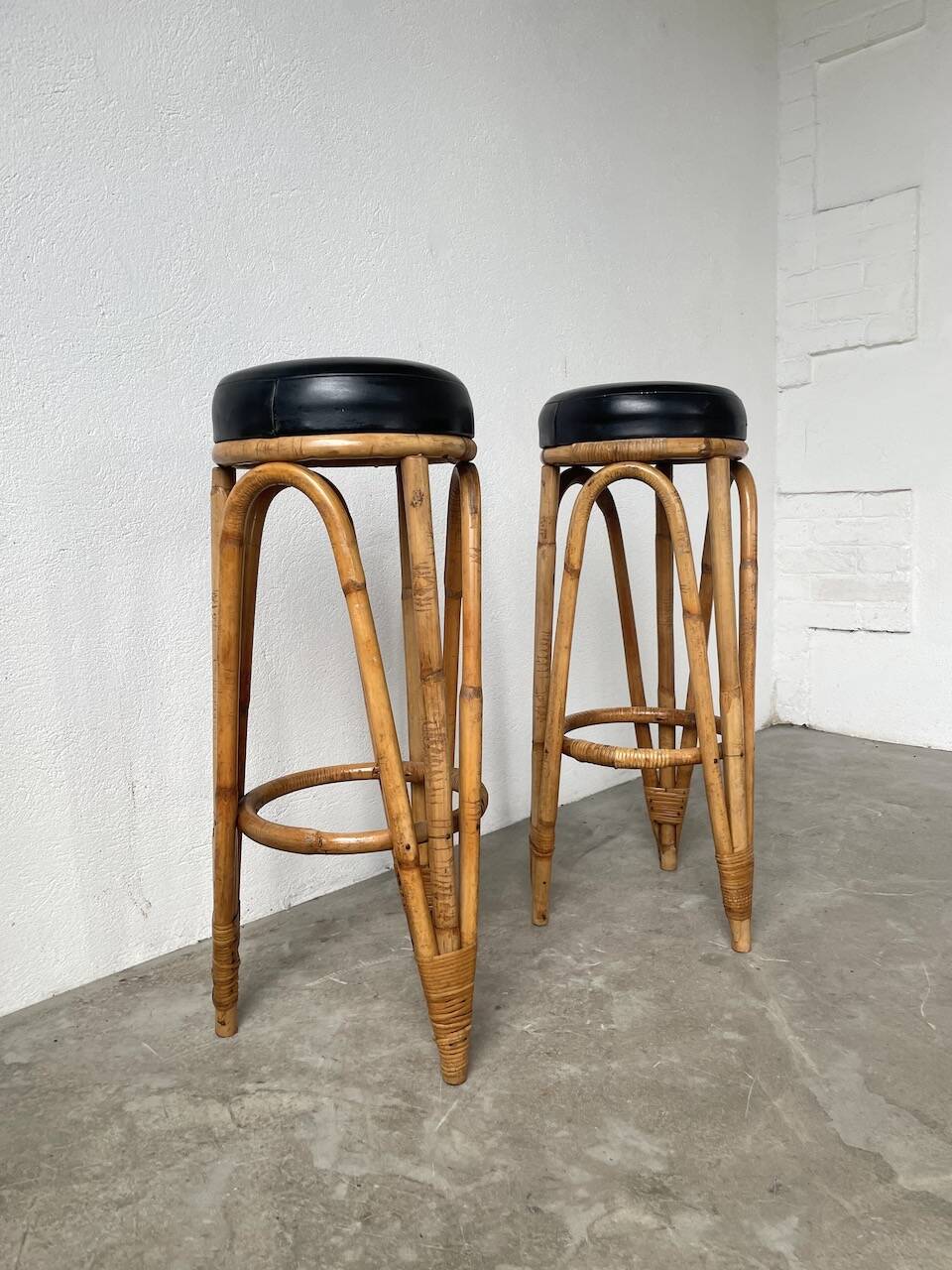 Pair of high rattan stools