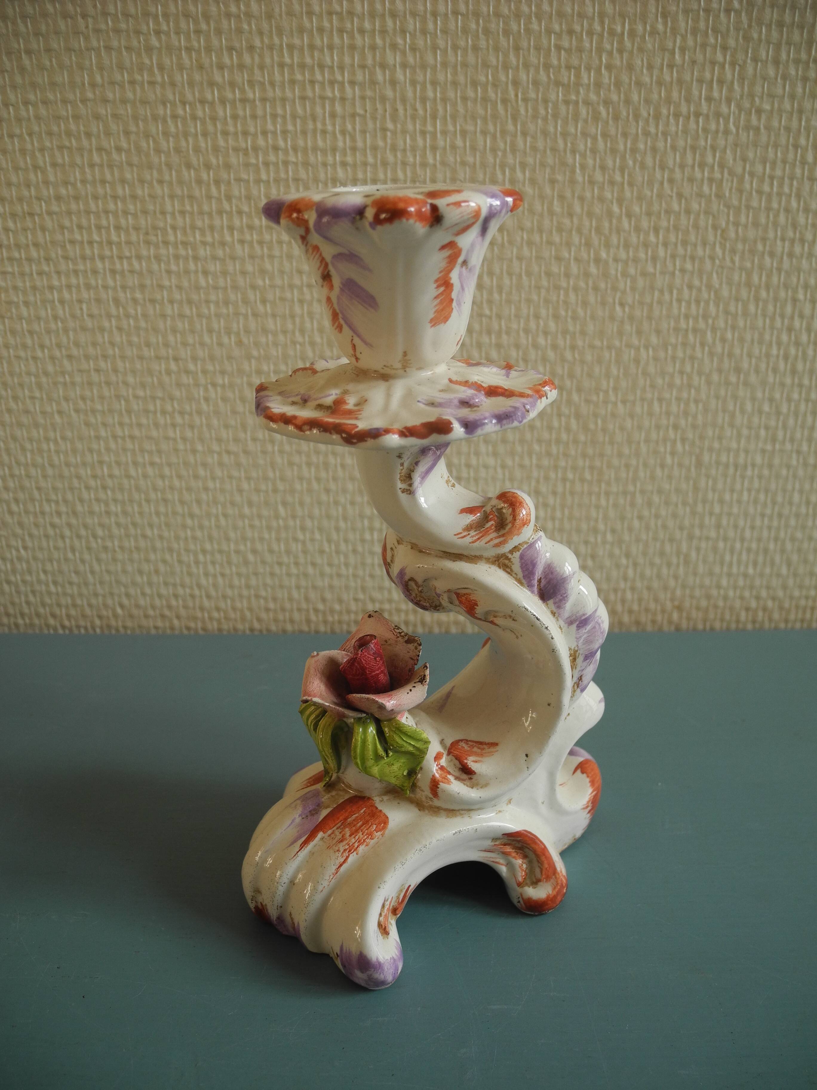 ceramic candlestick chandelier Italy vintage decor candleholder