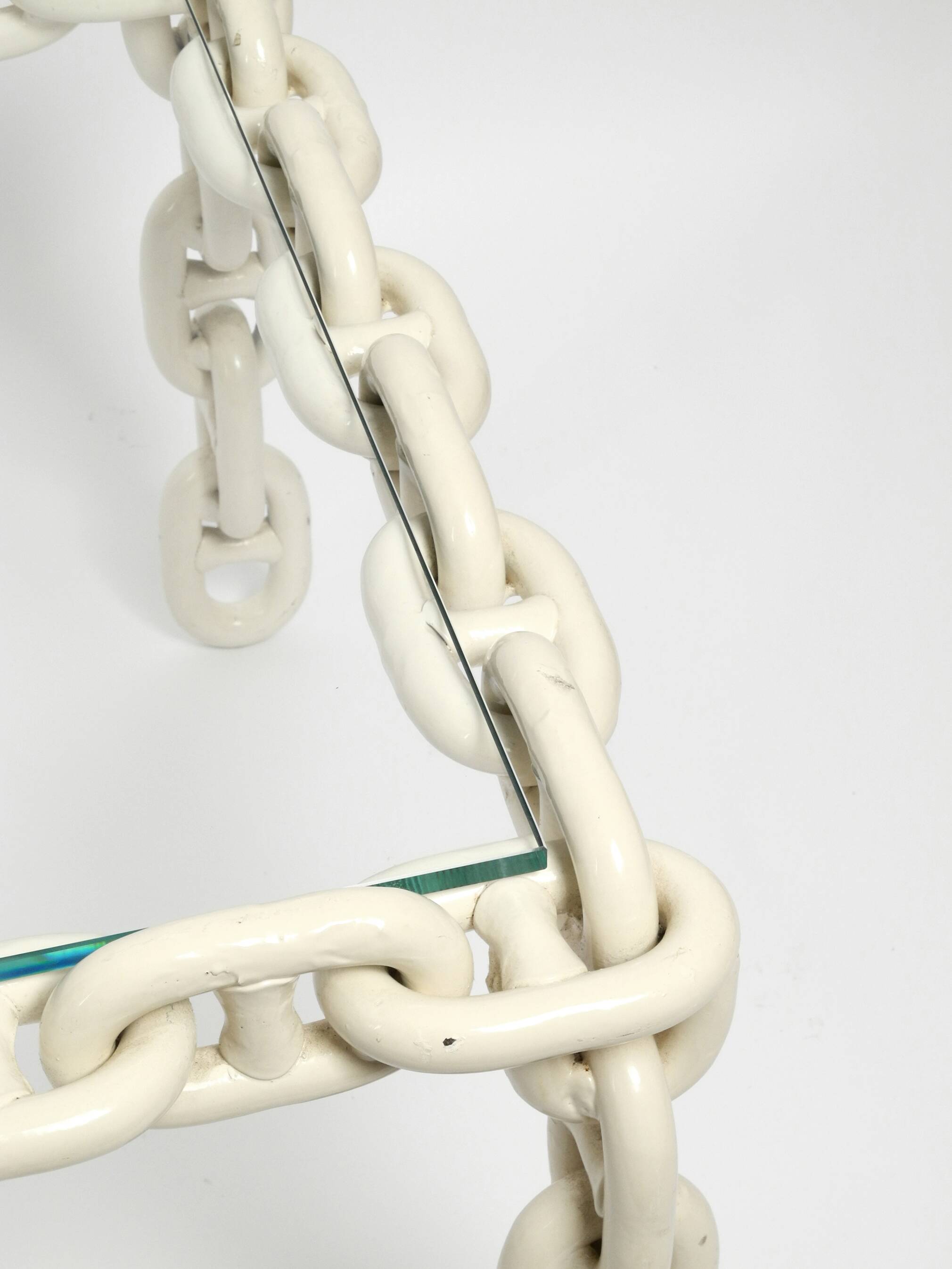 1970s XL Coffee Table Made of Nautical Iron Chain with a Thick Glass Plate