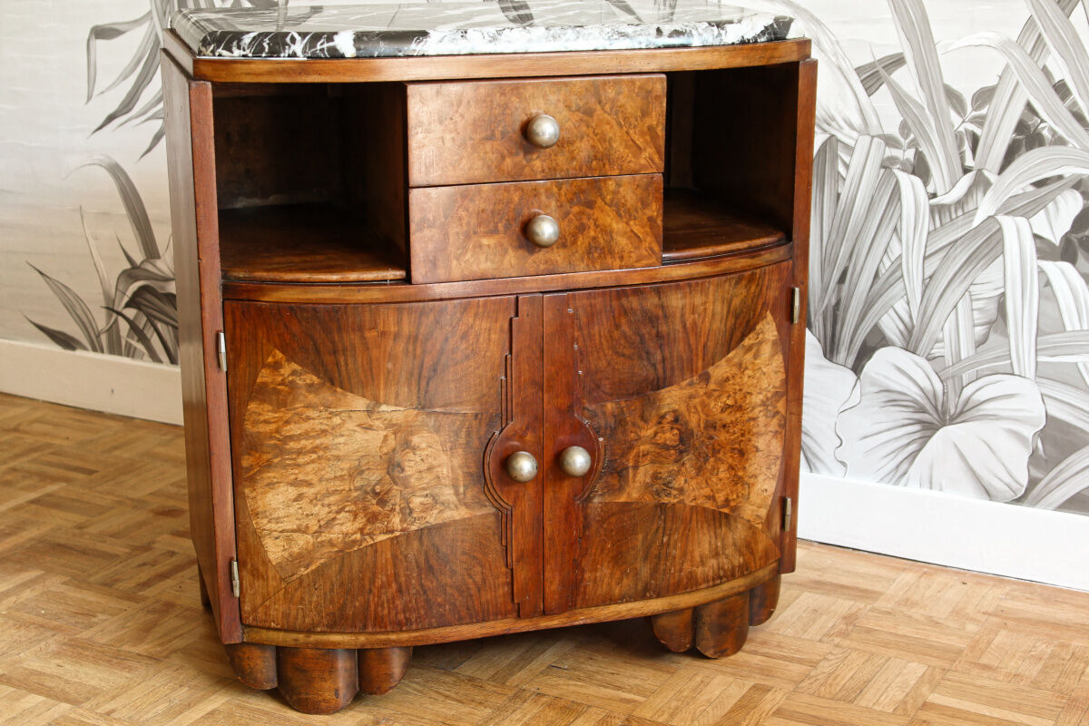 Bedside, art deco side table in precious wood