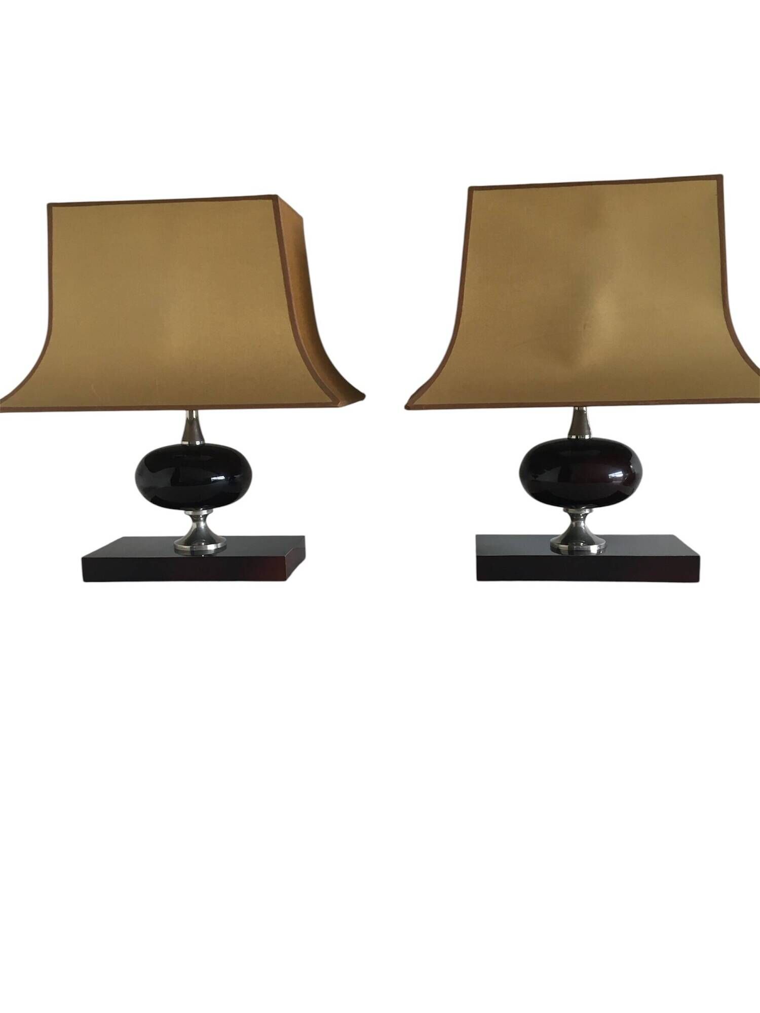 Pair of lamps, resin and chrome steel, by Philippe Barbier, circa 1970.
