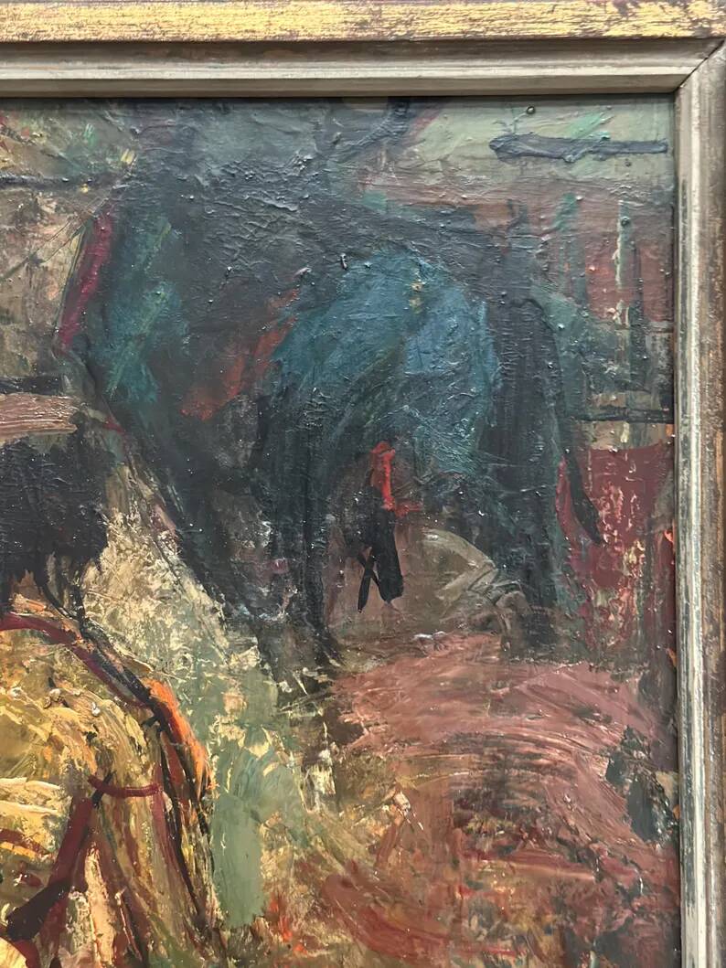 Original Swedish Oil on Panel – "The Bullfight" by Owe Wessbohn – Dated 1953 – Framed Period Piece – 59 × 51 cm