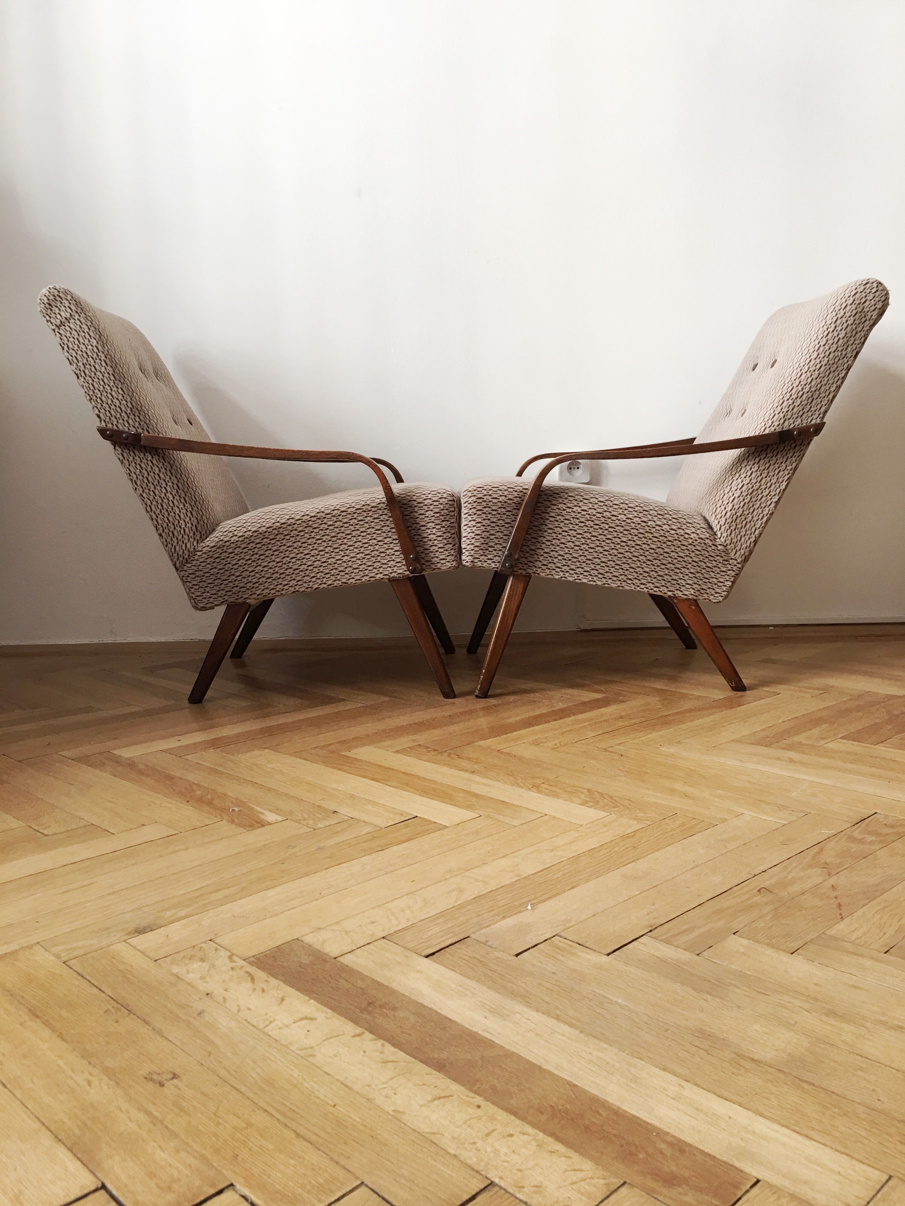 Grey/Brown Vintage Armchairs, 1960s, pair
