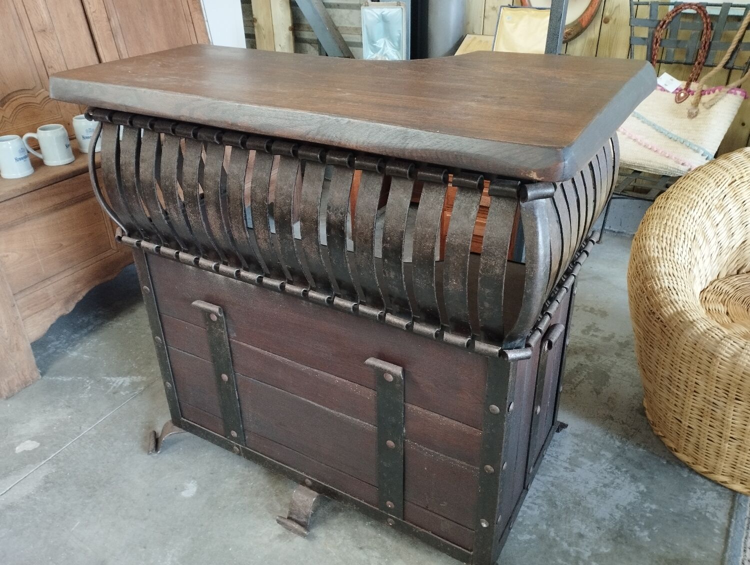 Wood and steel bar counter