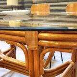 Dining table in rattan and glass 1960