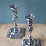 Pair of silver metal empire style candlesticks, candle holder, torch, interior decoration