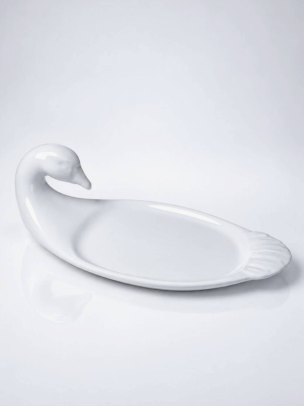 Vintage white faience foie gras platter in the shape of a goose, 1970s.