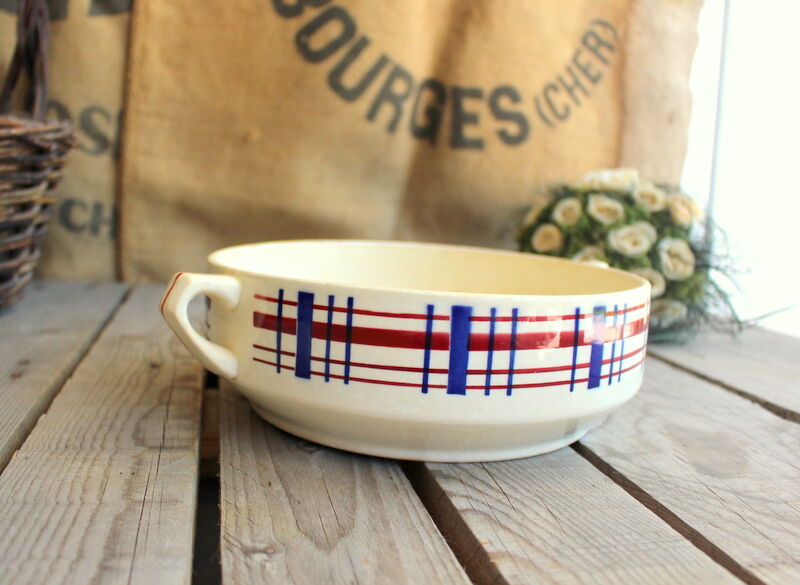 Ancient Ceramic Salad with Handles signed Saint-Amand