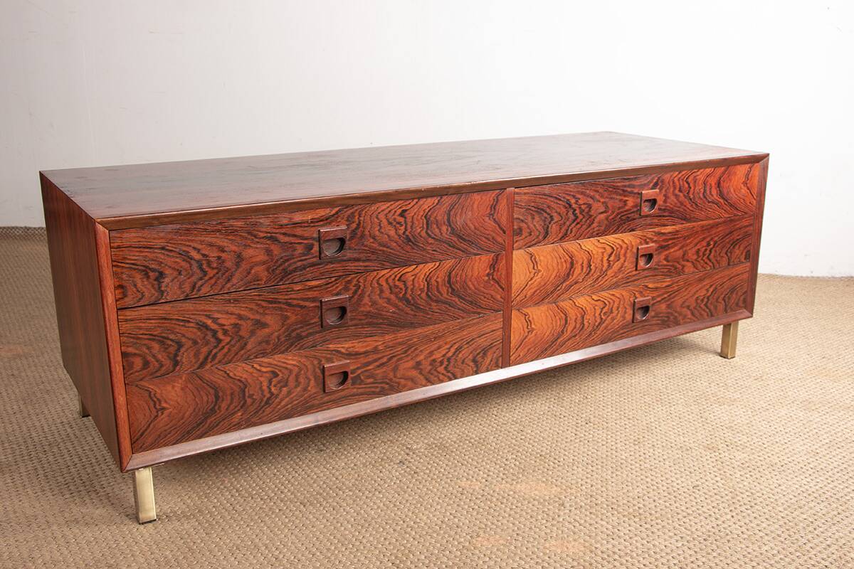 Danish low chest of drawers in rosewood, 6 drawers, by Erik Brouer 1960.