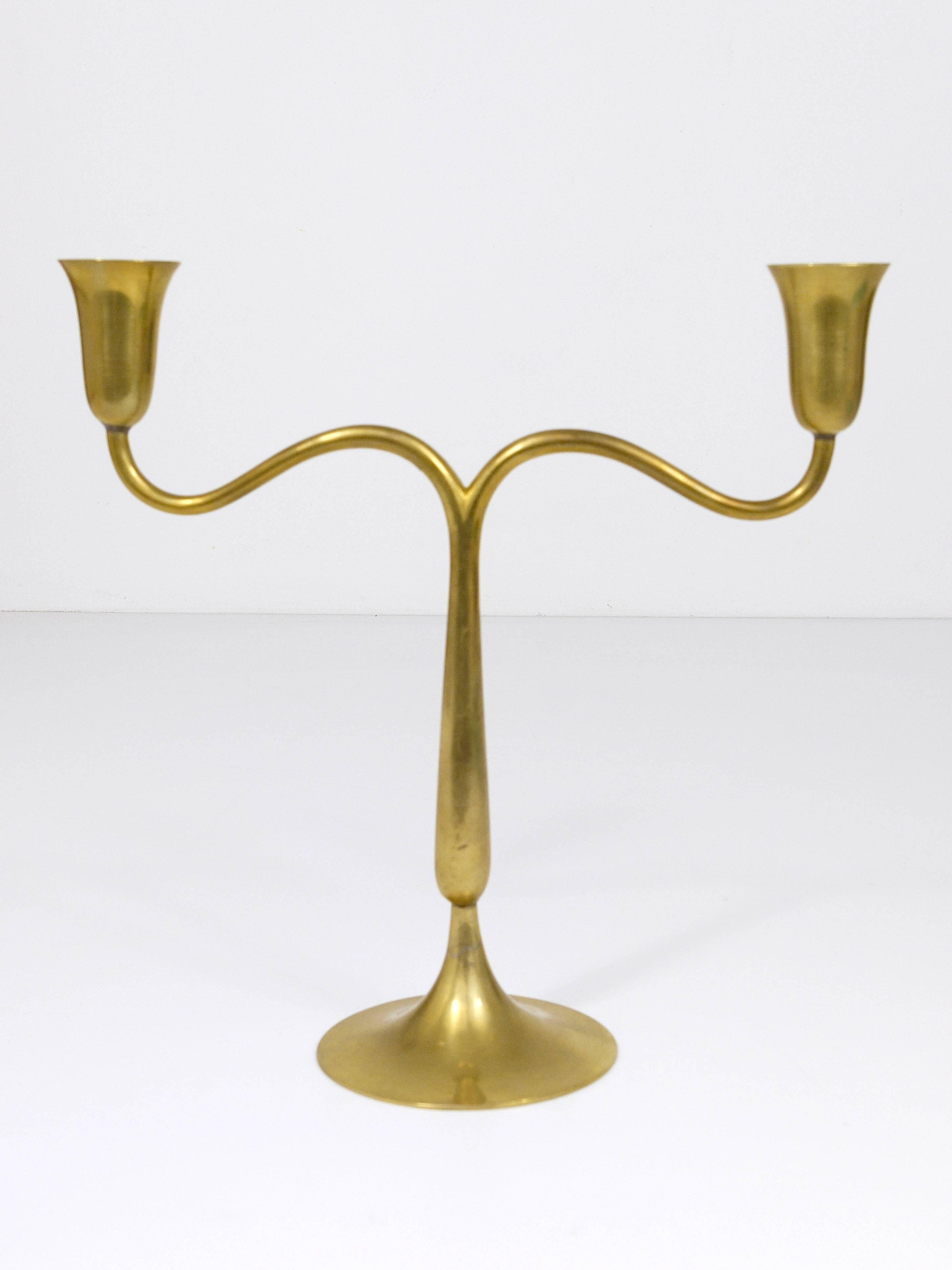 Two-armed brass chandelier from Vienna by Hagenauer, mid-century candle holder, Austria, 1940s.