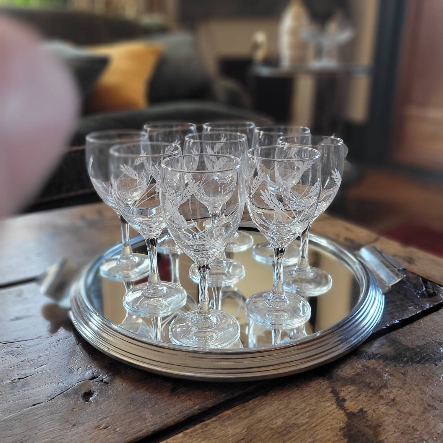 9 Verres à Pied Vintage Épi de Blé Ciselé