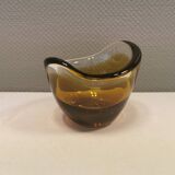 Glass vase in multiple layers of glass, in translucent, amber, yellow colours and shades.