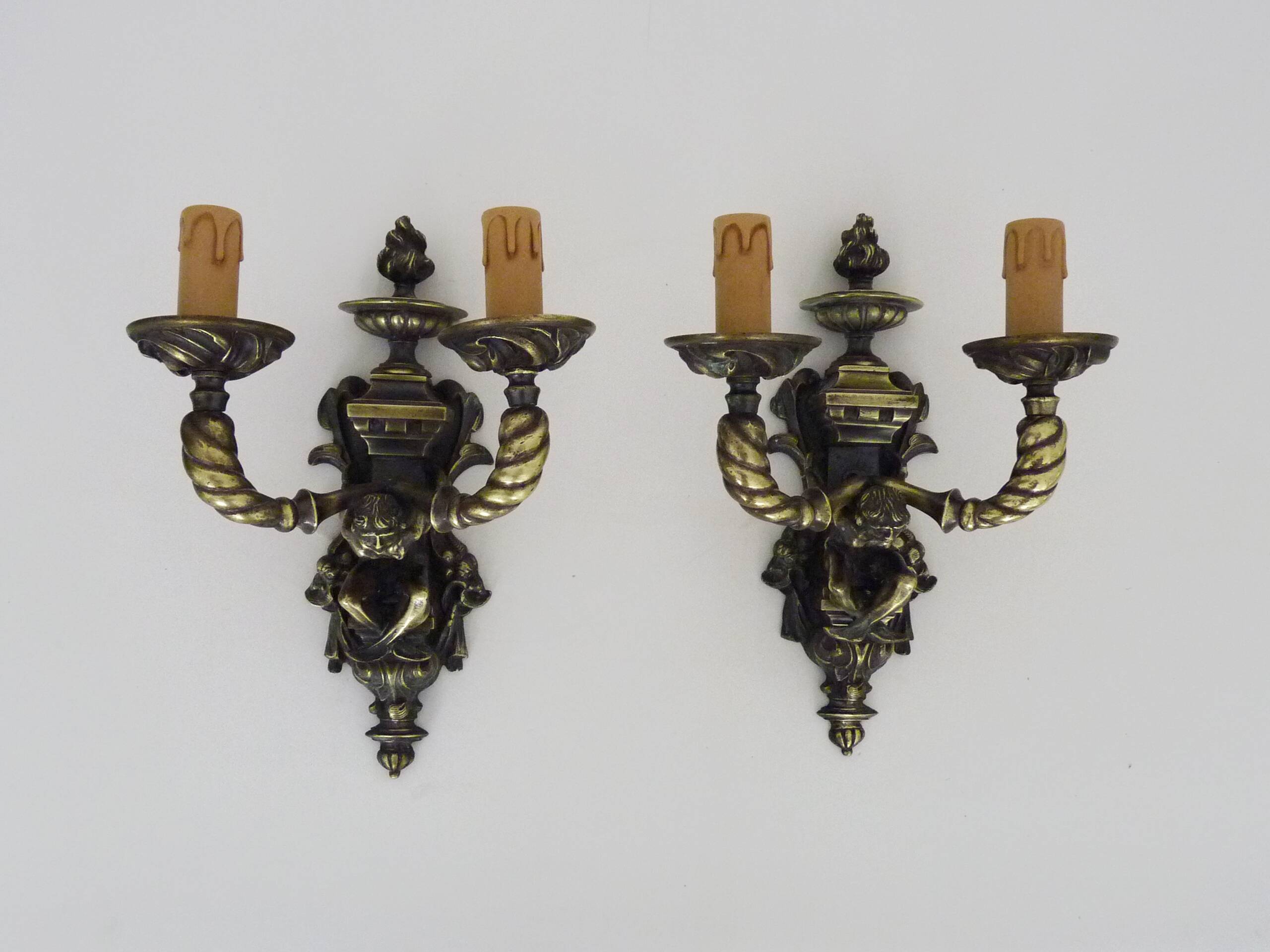 Pair of Satyr wall lights in bronze Napoleon III 19th century