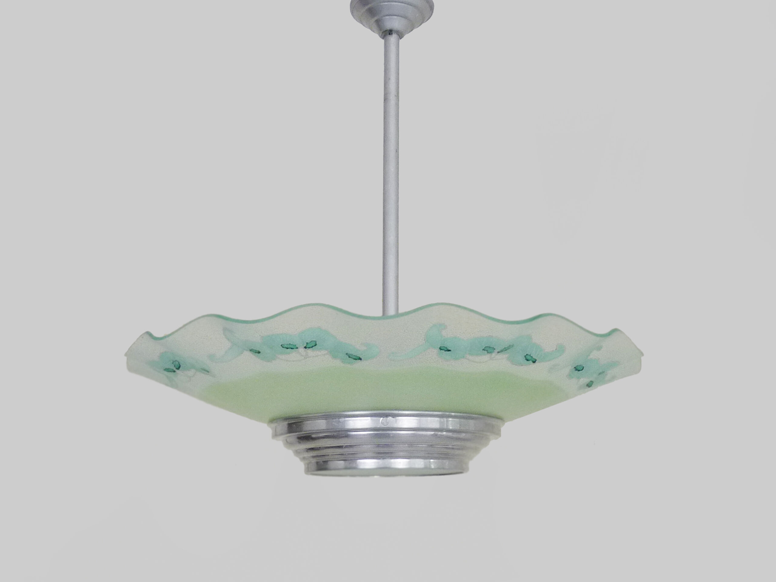 Chandeliers, green glass with floral motifs, art deco ceiling lamp with 1 lights