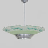 Chandeliers, green glass with floral motifs, art deco ceiling lamp with 1 lights