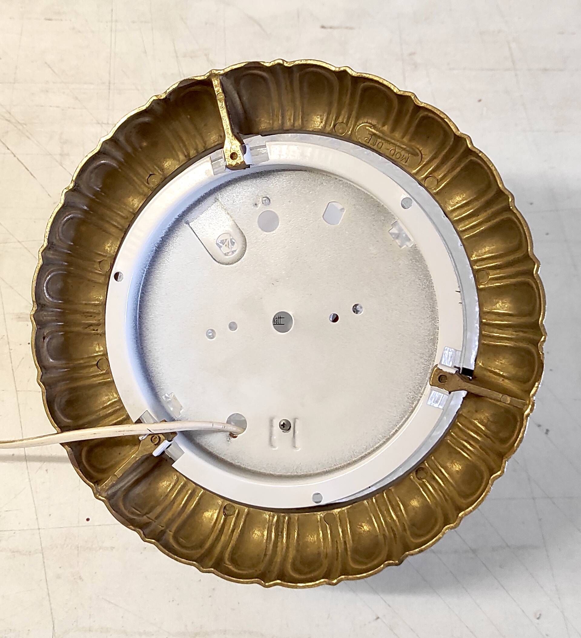 Golden brass ceiling light with diamond-shaped moulded glass - 1980s