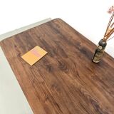 Modernist coffee table in solid elm, cylindrical pine base, 1970s.