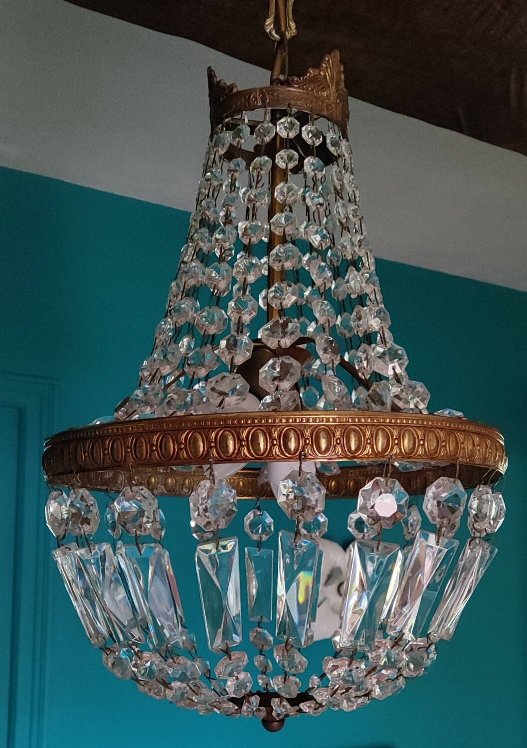 Lustre montgolfière à pampilles ∅ 30 cm laiton