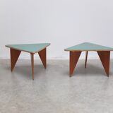 Unique pair of triangular coffee or side tables, 1960s