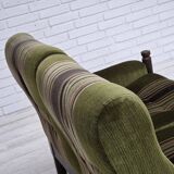 1970s, Scandinavian 2-seater sofa, green furniture velour, beech wood.