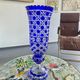 Cobalt blue cut crystal vase "The Great Owls" – Large model on a pedestal