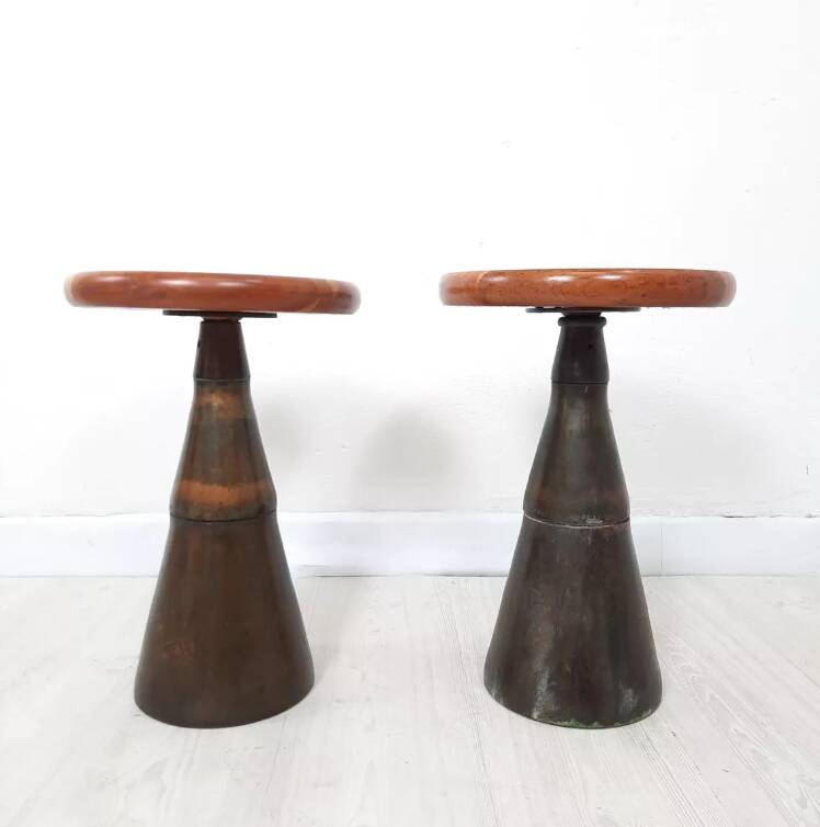 Pair of industrial stools foot in copper metal