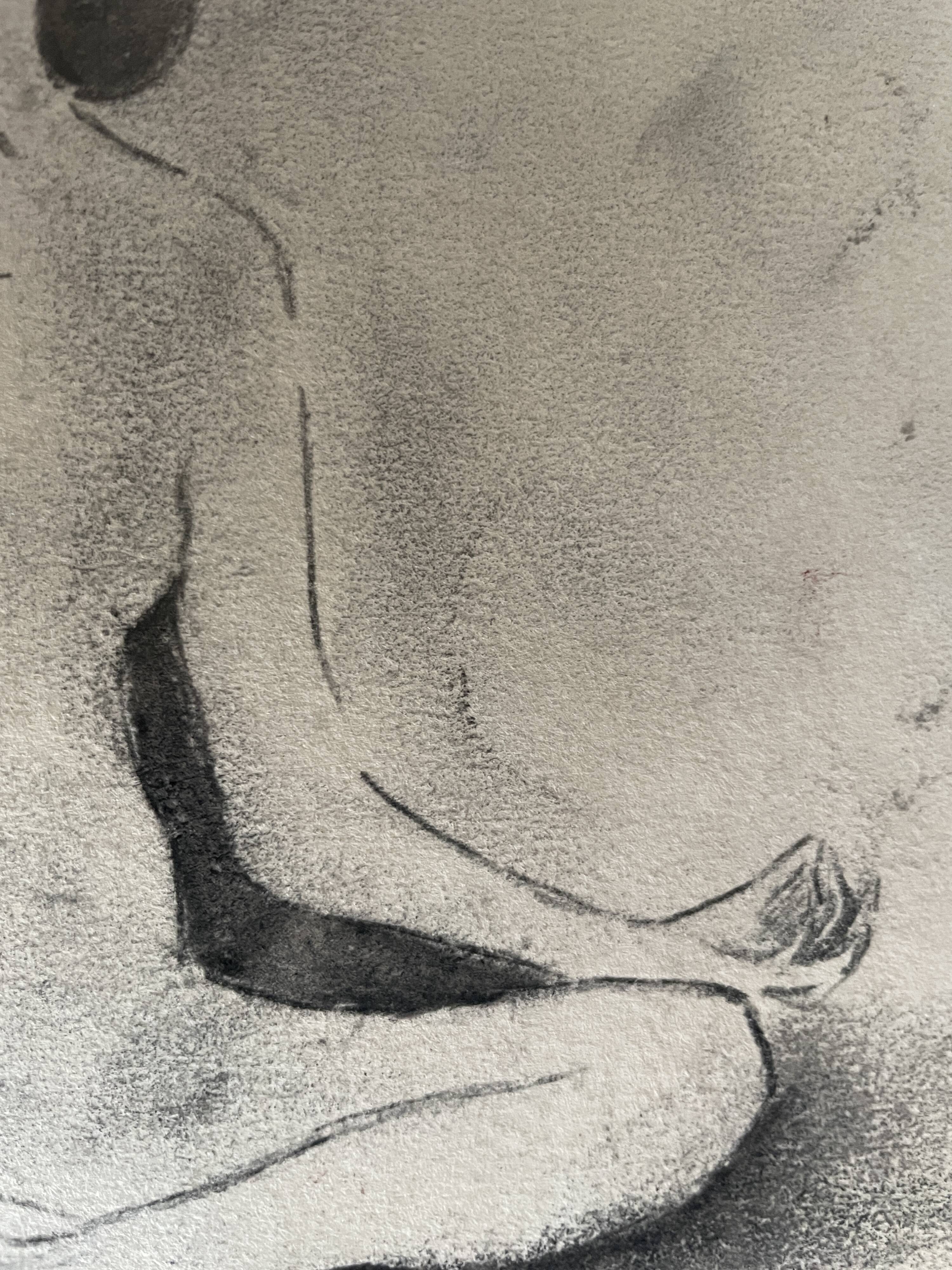 Painting signed charcoal woman buddha zen attitude