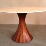 Marble and rosewood round dining table