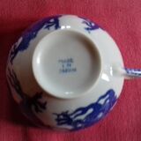2 porcelain cups with their saucer, hand-painted "Japanese dragon" décor. Do in Japan.